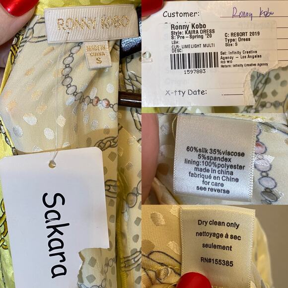 Ronny Kobo Kaira Silk Blend Midi Dress Limelight size Small - Picture 6 of 7